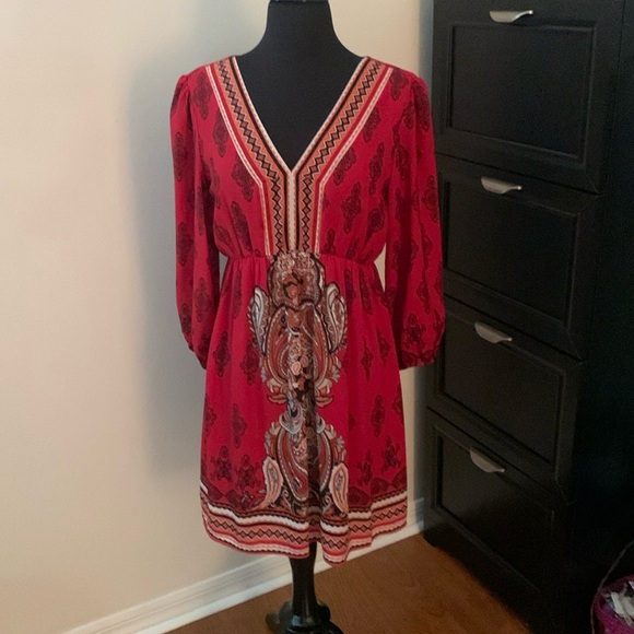 Red with Black, White & Orange Dress - Picture 1 of 8